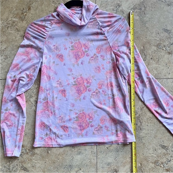 NWT Free People Semi Sheer Top Turtleneck Floral Sexy! Purple Pink Soft Rare - Picture 4 of 8